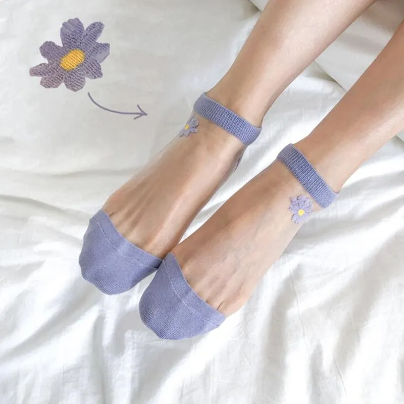 Korean Style Daisy Flower Transparent Socks (10 Pcs)