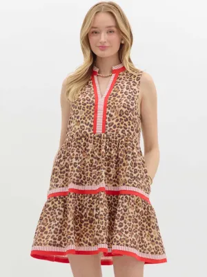 Leopard Print Sleeveless Tiered Mini Dress