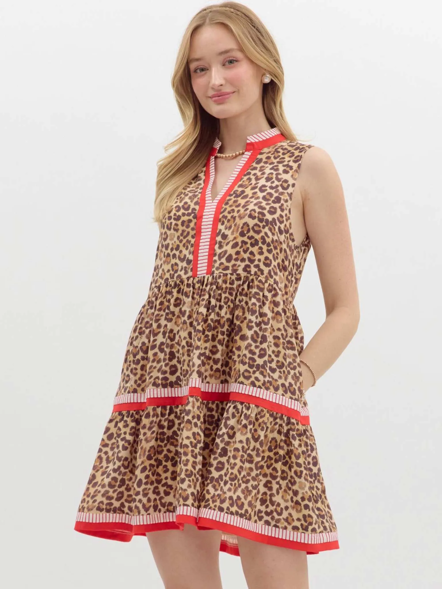 Leopard Print Sleeveless Tiered Mini Dress