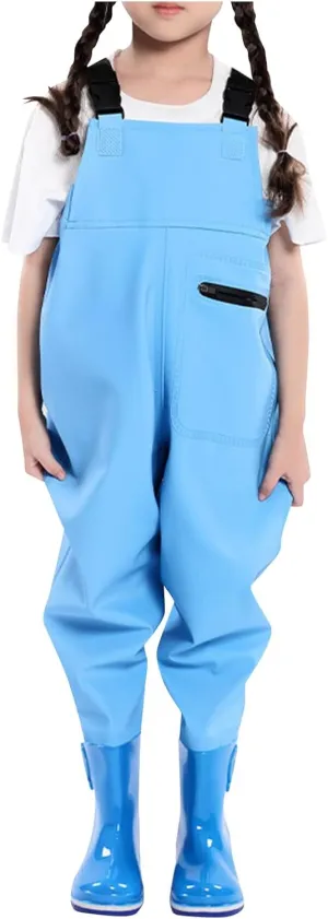 Little Kids Chest Waders, Boys Girls Waterproof Suspender Rain Pants Fishing Bib Overalls, Waders with Rain Boots
