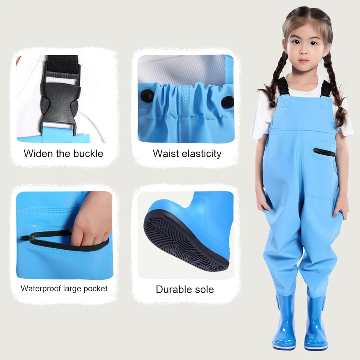 Little Kids Chest Waders, Boys Girls Waterproof Suspender Rain Pants Fishing Bib Overalls, Waders with Rain Boots