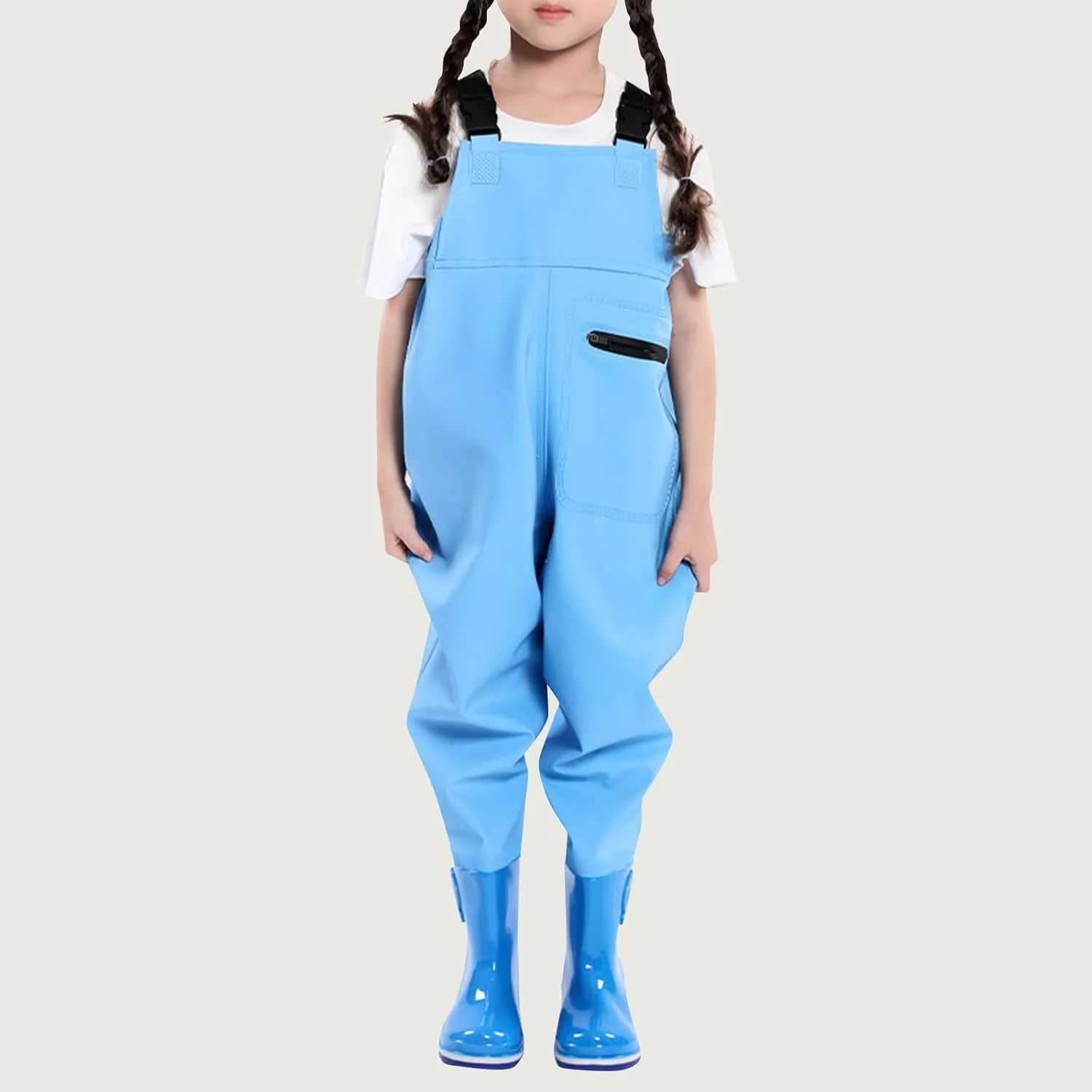 Little Kids Chest Waders, Boys Girls Waterproof Suspender Rain Pants Fishing Bib Overalls, Waders with Rain Boots