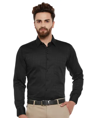 Men Black Self Designed Pure Cotton Slim Fit Casual Shirt
