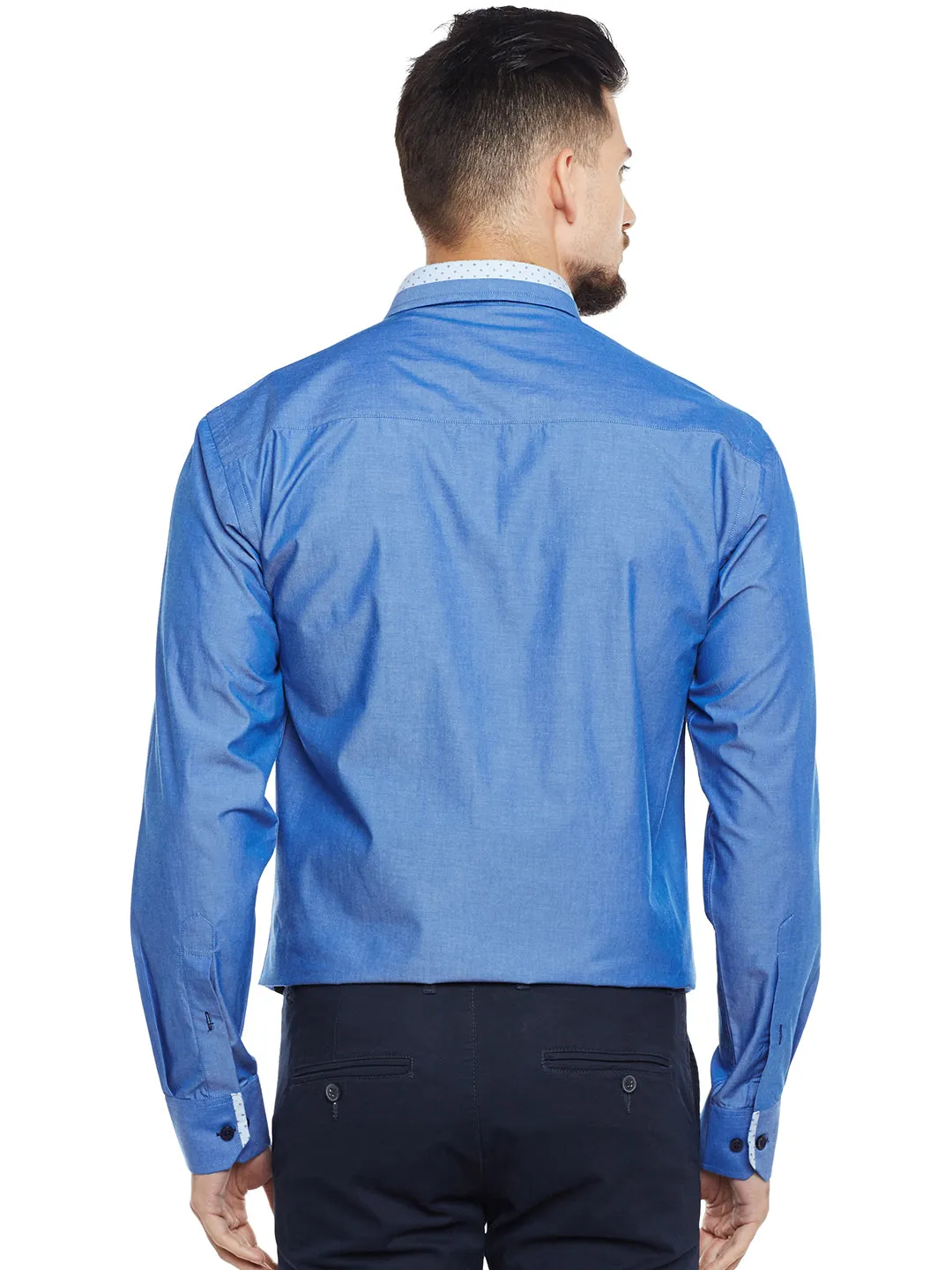 Men Blue Solid Pure Cotton Pure Cotton Slim Fit Formal Shirt
