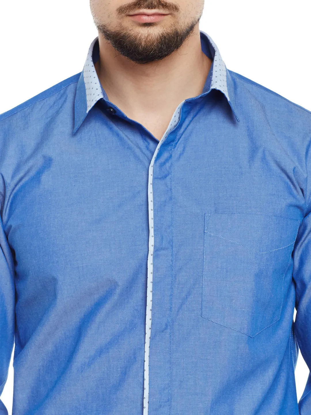 Men Blue Solid Pure Cotton Pure Cotton Slim Fit Formal Shirt