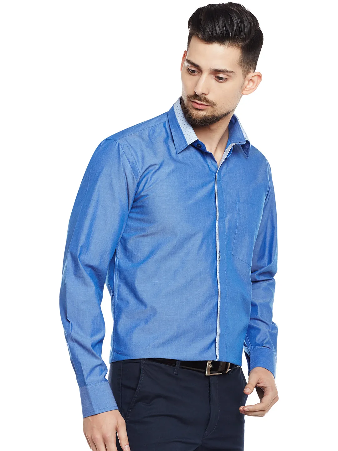 Men Blue Solid Pure Cotton Pure Cotton Slim Fit Formal Shirt