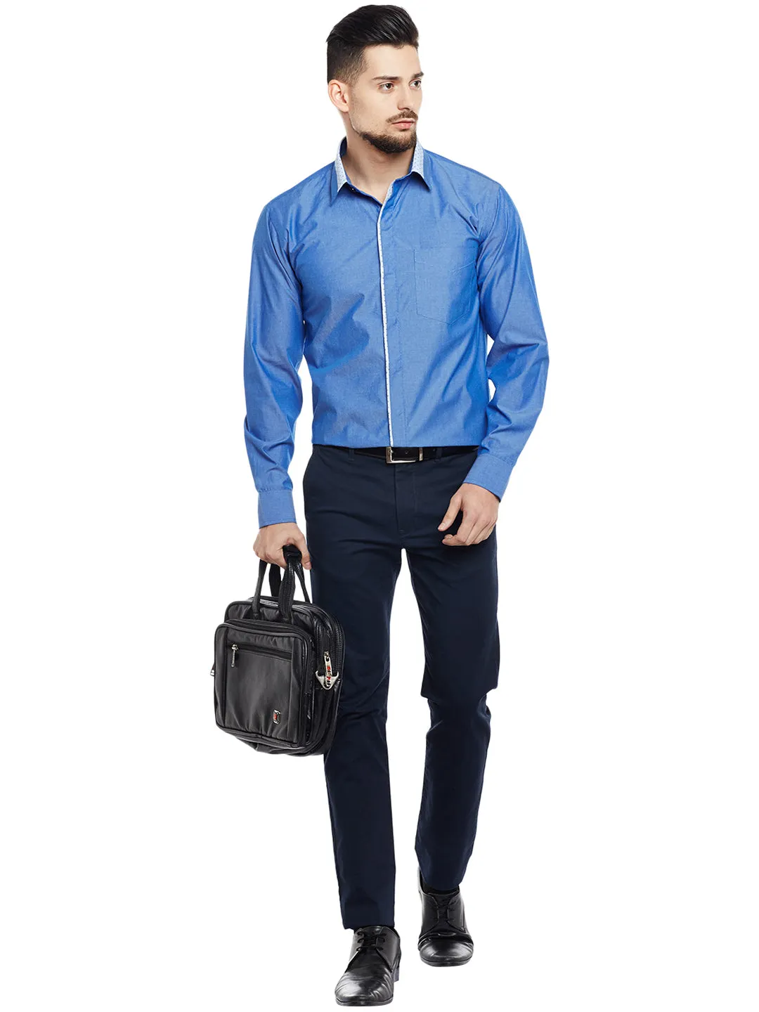 Men Blue Solid Pure Cotton Pure Cotton Slim Fit Formal Shirt