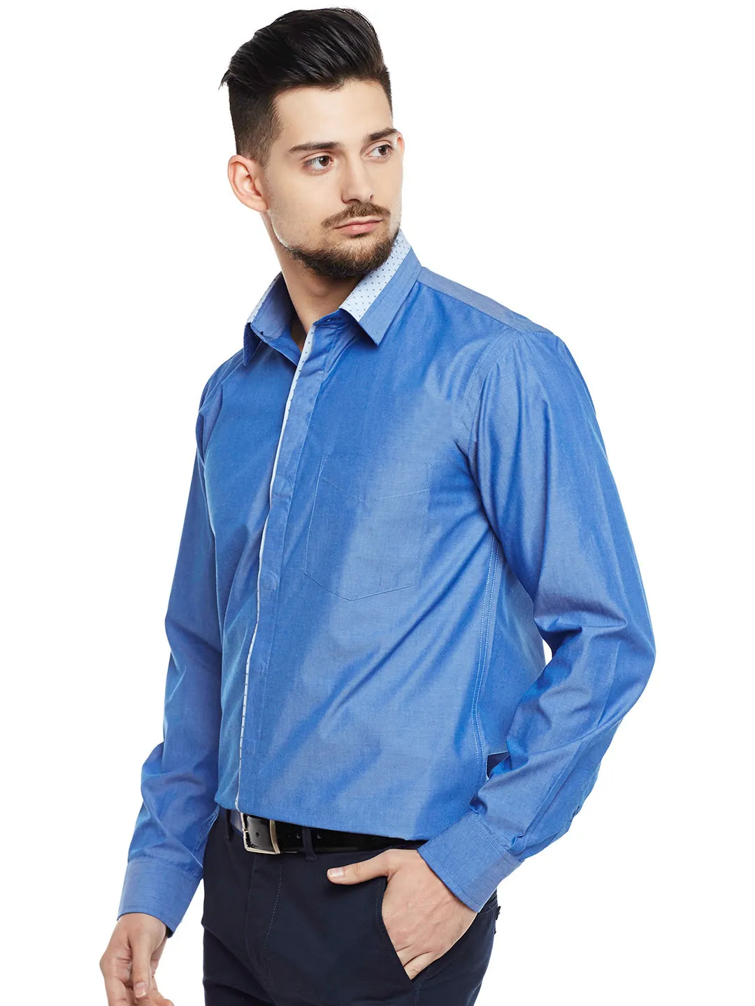 Men Blue Solid Pure Cotton Pure Cotton Slim Fit Formal Shirt