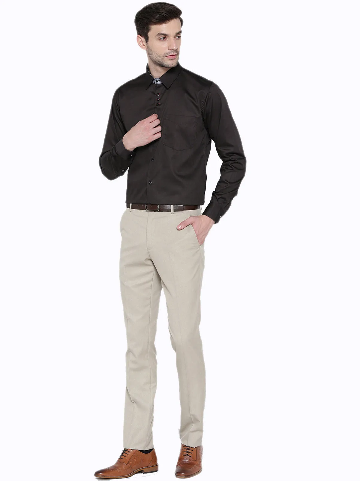 Men Brown Solid Pure Cotton Slim Fit Formal Shirt