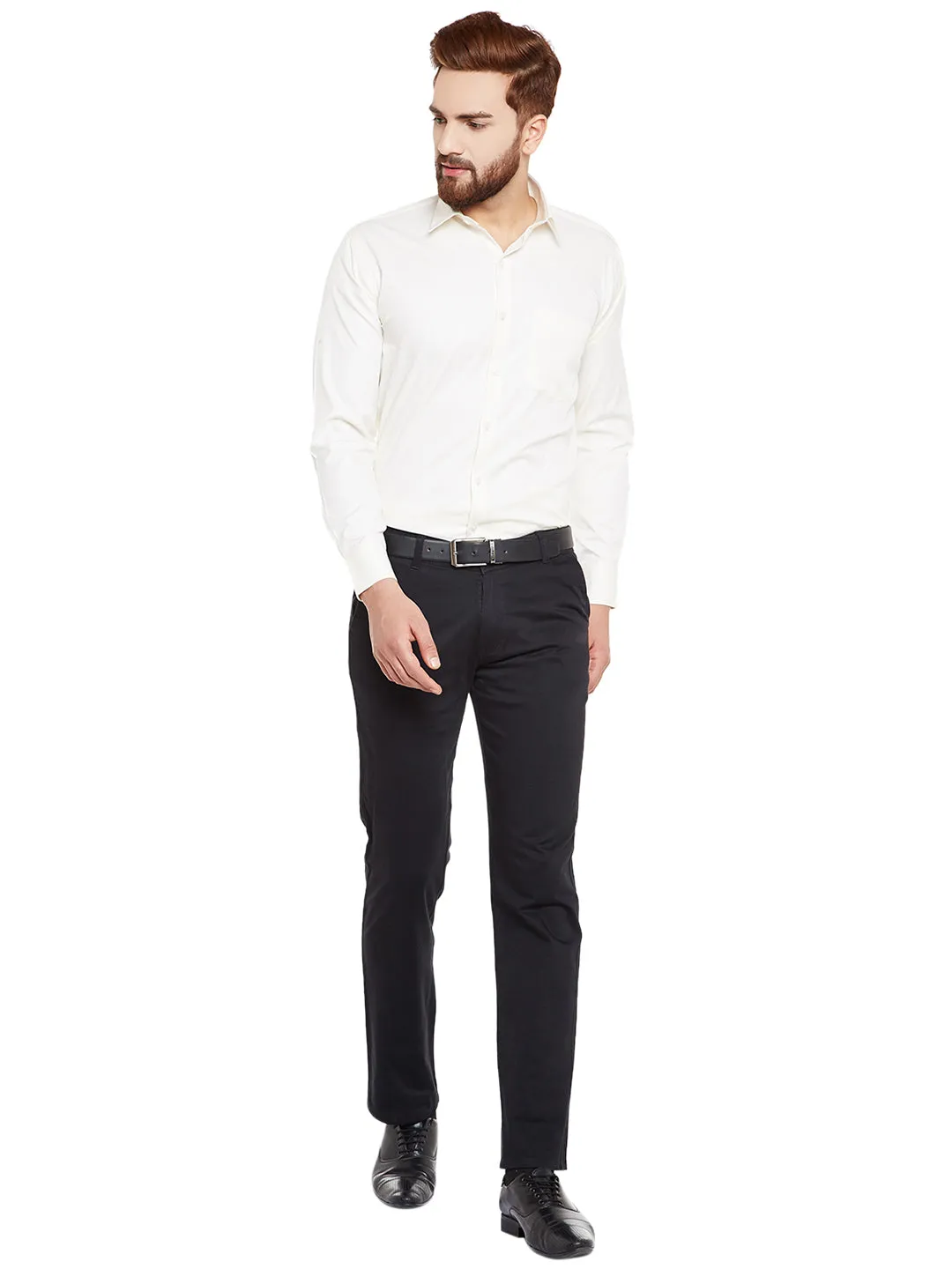 Men Cream Solid Pure Cotton Slim Fit Formal Shirt