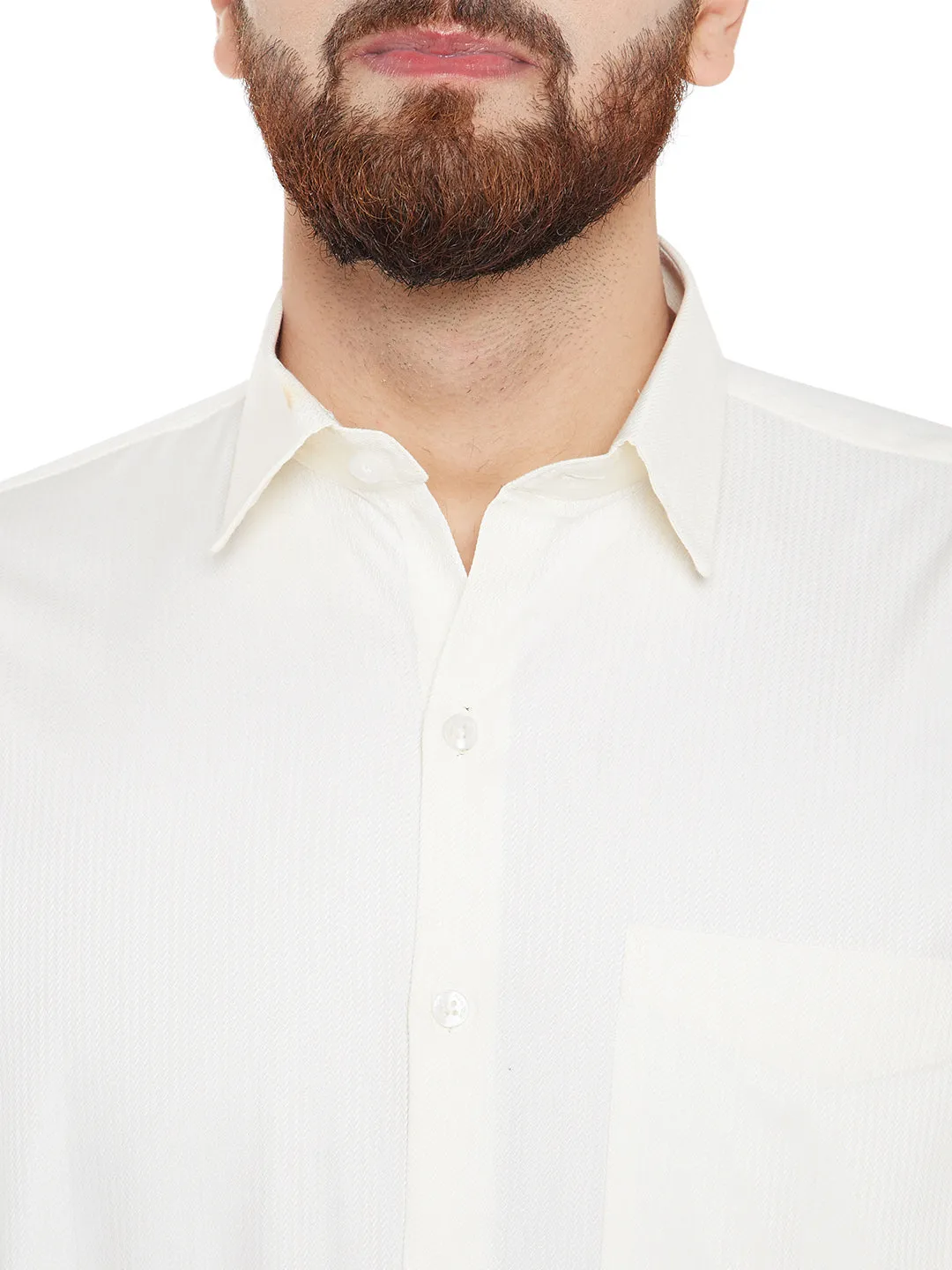 Men Cream Solid Pure Cotton Slim Fit Formal Shirt