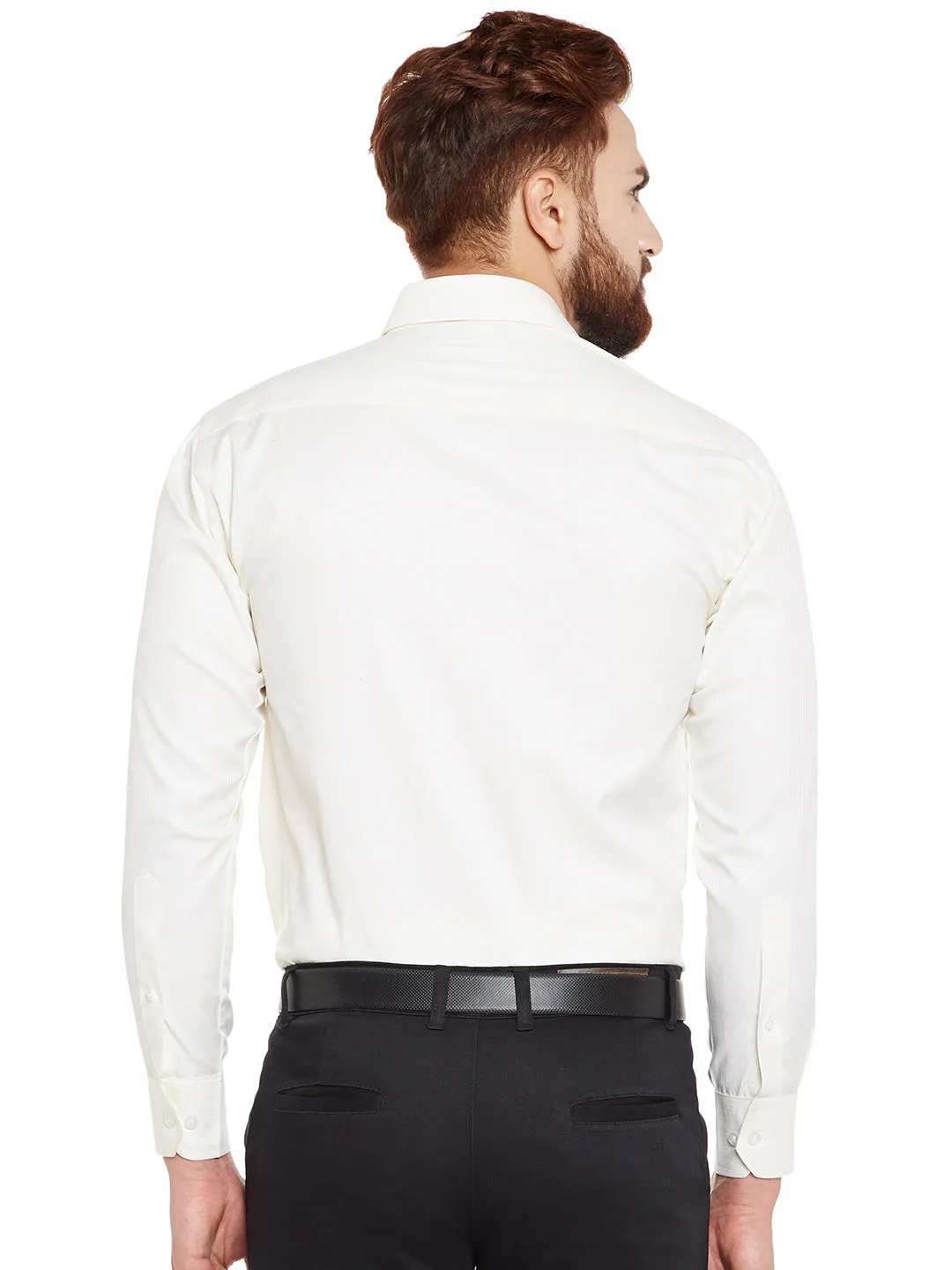 Men Cream Solid Pure Cotton Slim Fit Formal Shirt