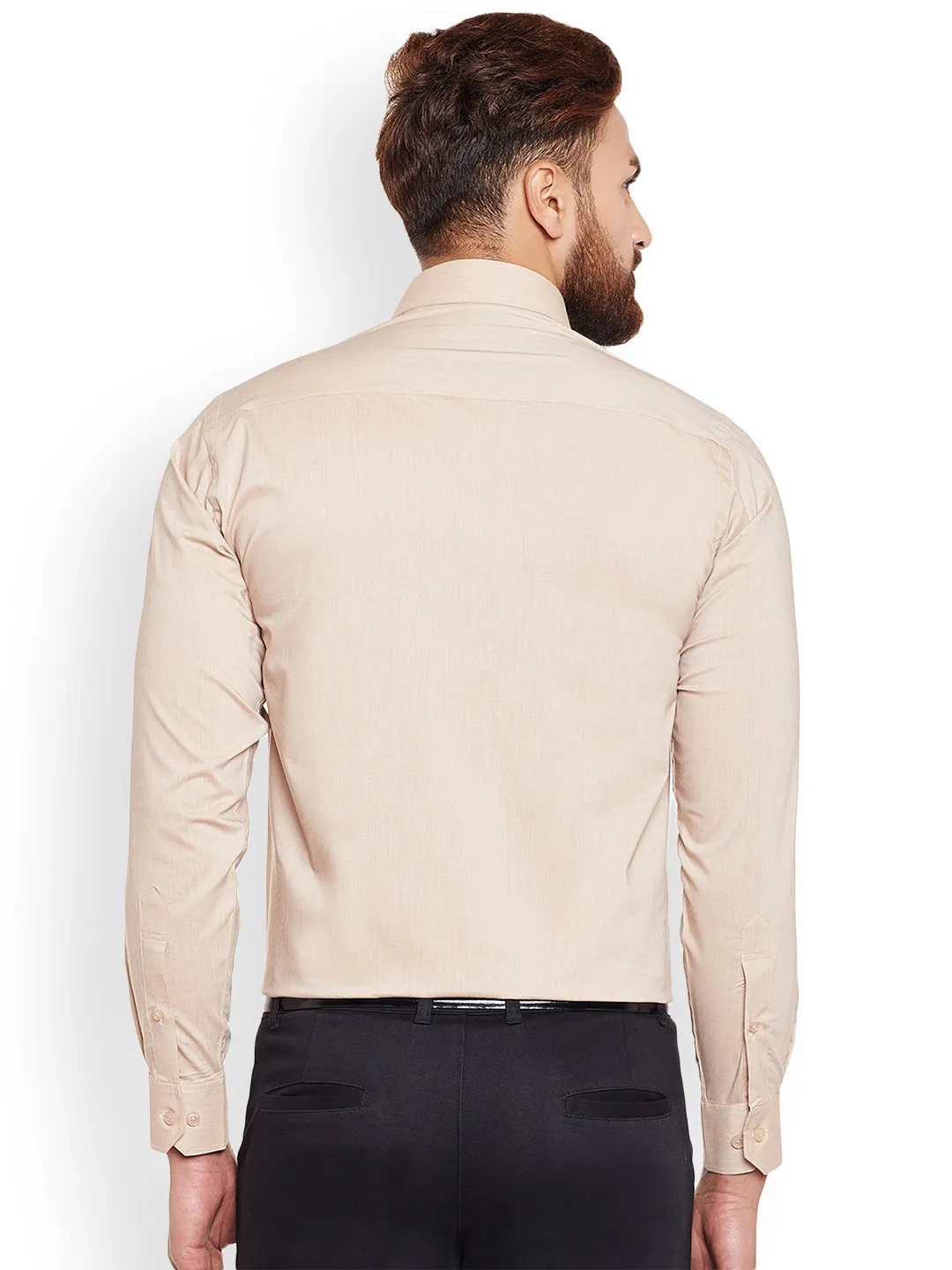 Men Fawn Solid Chambray Pure Cotton Slim Fit Formal Shirt