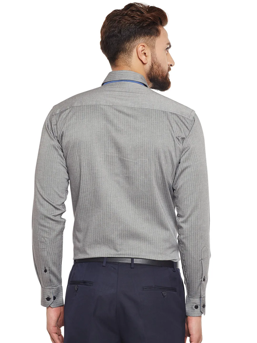Men Grey Solid Pure Cotton Slim Fit Formal Shirt