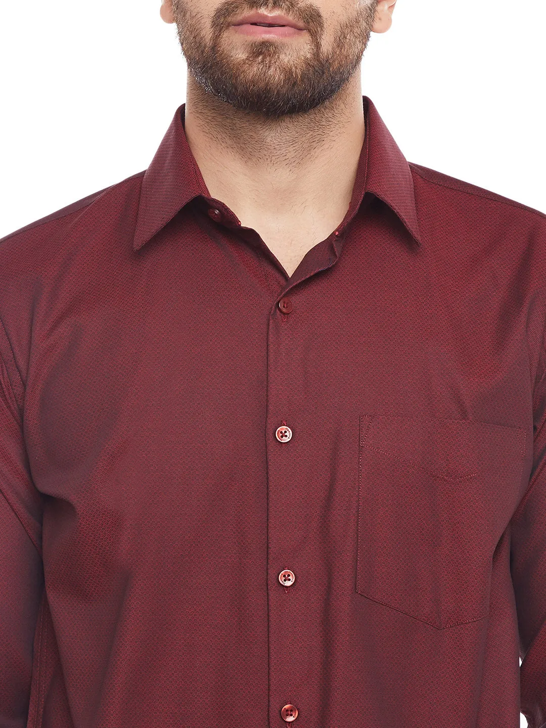 Men Maroon Slim Fit Solid Structured Slim Fit Formal Shirt