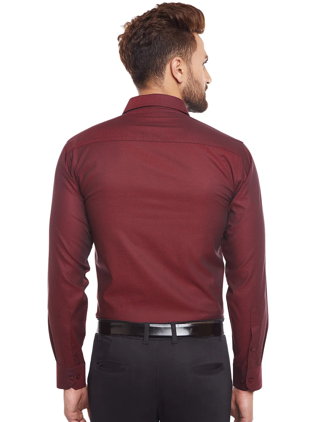 Men Maroon Slim Fit Solid Structured Slim Fit Formal Shirt