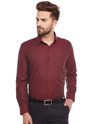 Men Maroon Slim Fit Solid Structured Slim Fit Formal Shirt