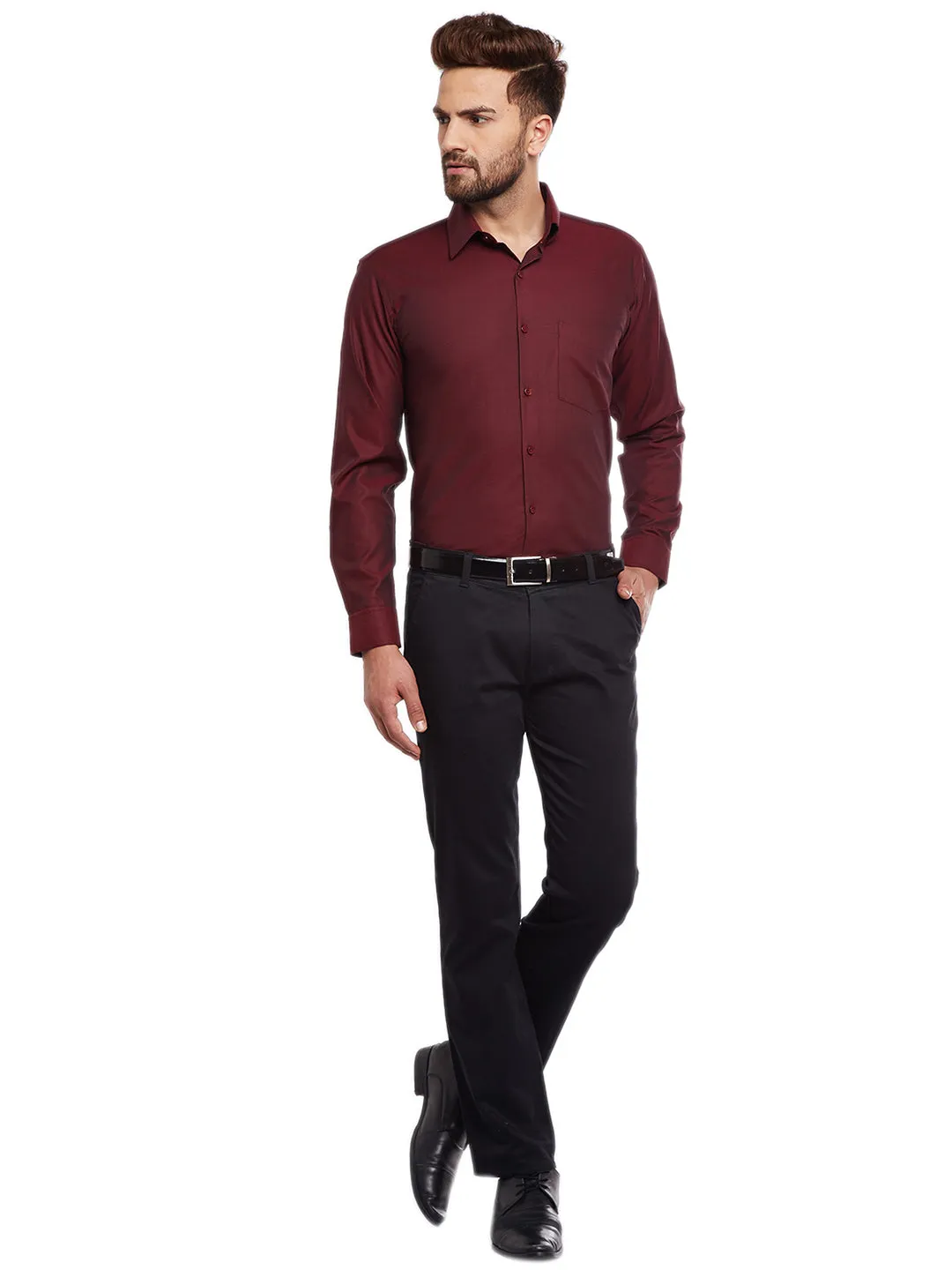 Men Maroon Slim Fit Solid Structured Slim Fit Formal Shirt