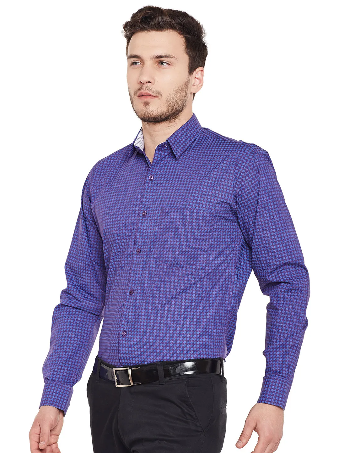Men Purple Printed Pure Cotton Slim Fit Formal Shirt
