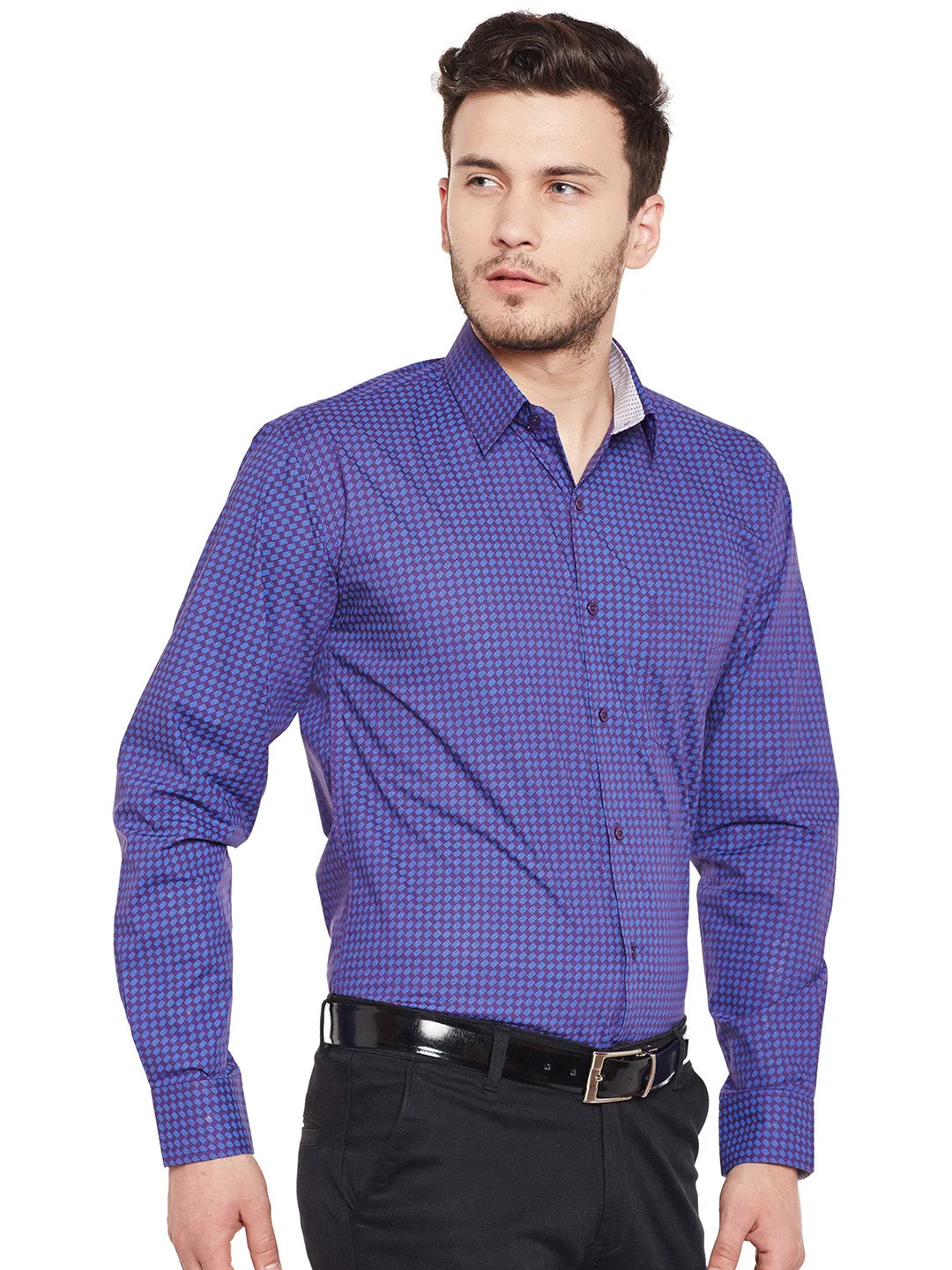 Men Purple Printed Pure Cotton Slim Fit Formal Shirt