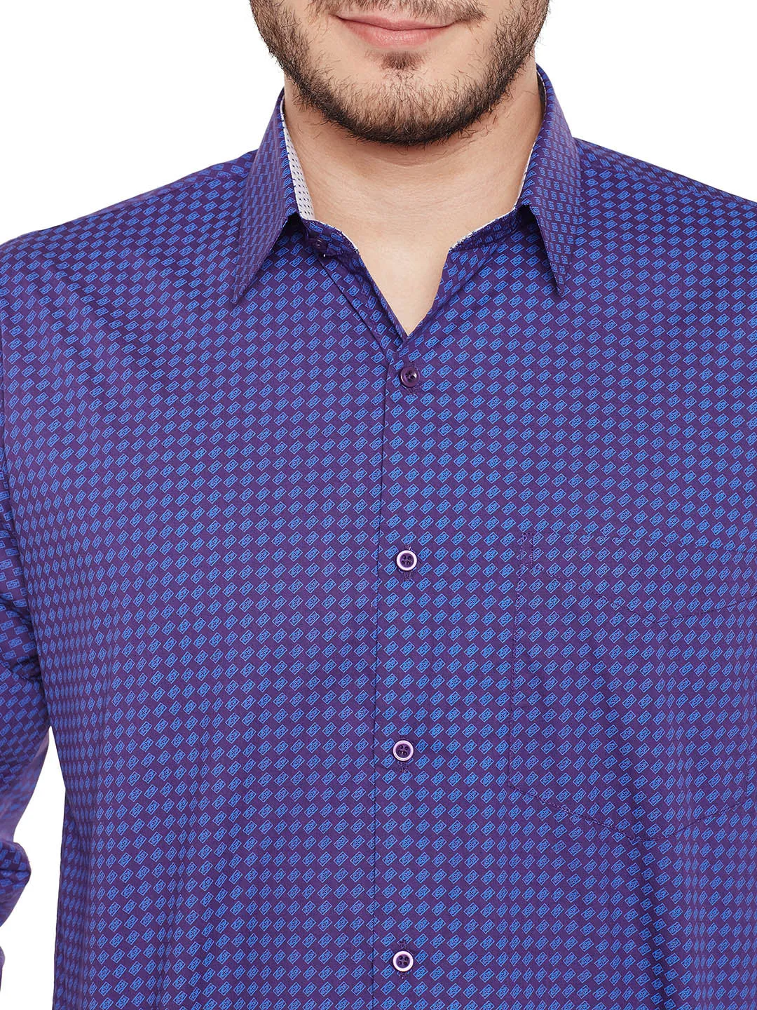 Men Purple Printed Pure Cotton Slim Fit Formal Shirt