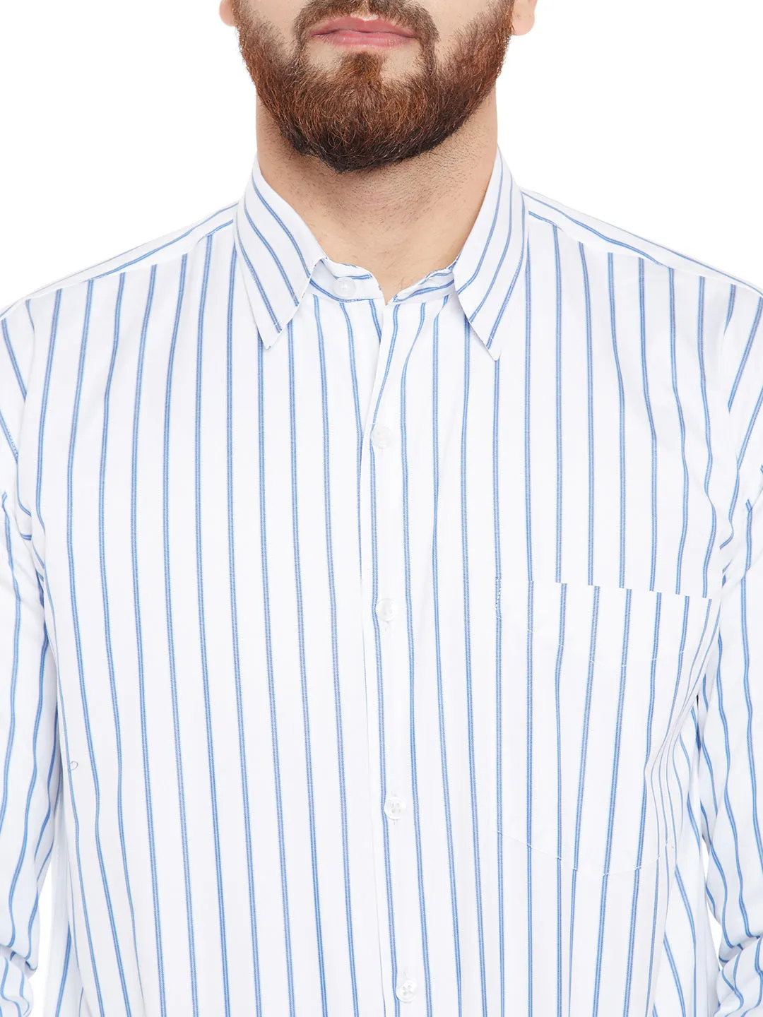 Men White Stripes Pure Cotton Slim Fit Formal Shirt