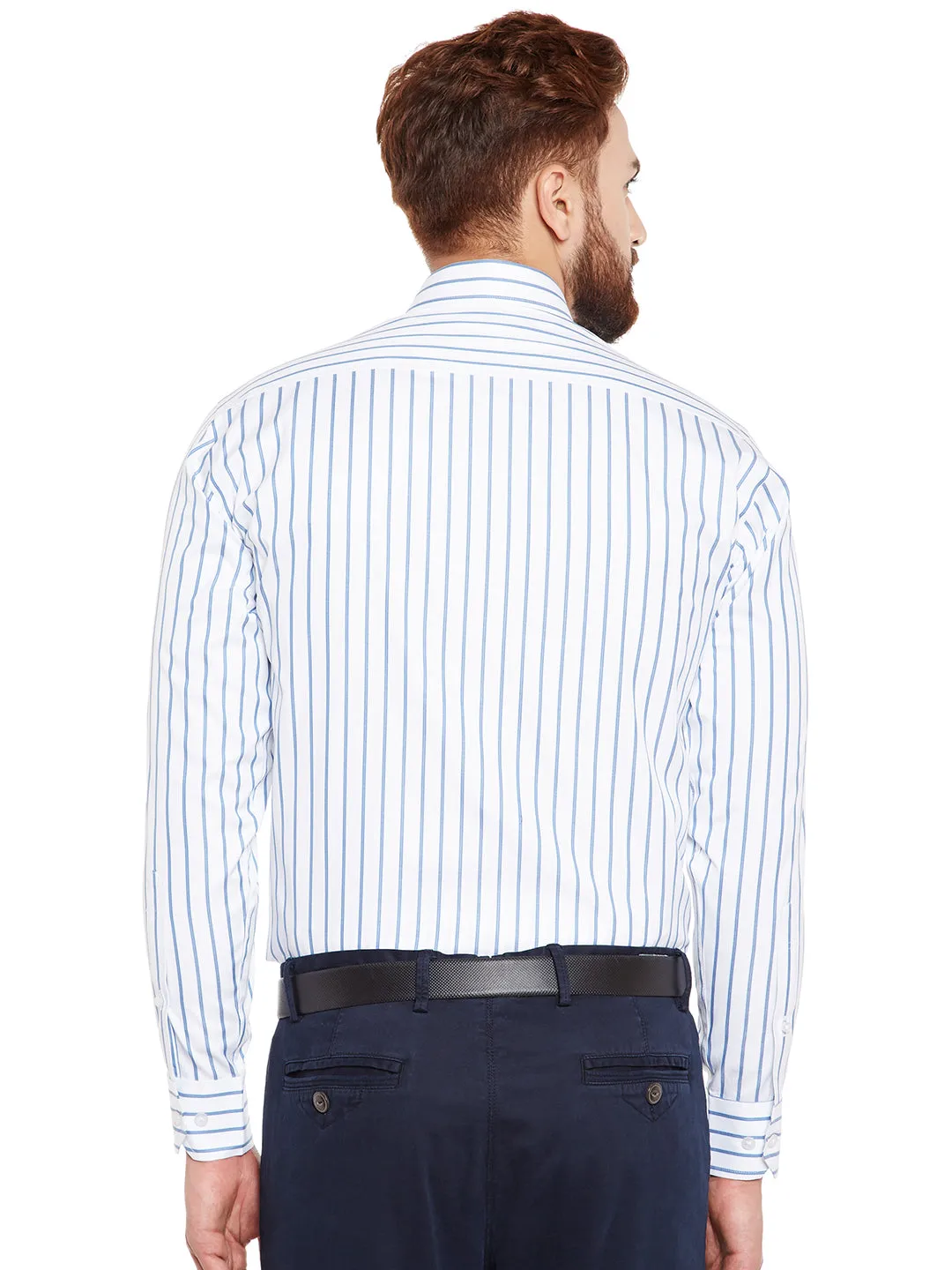 Men White Stripes Pure Cotton Slim Fit Formal Shirt
