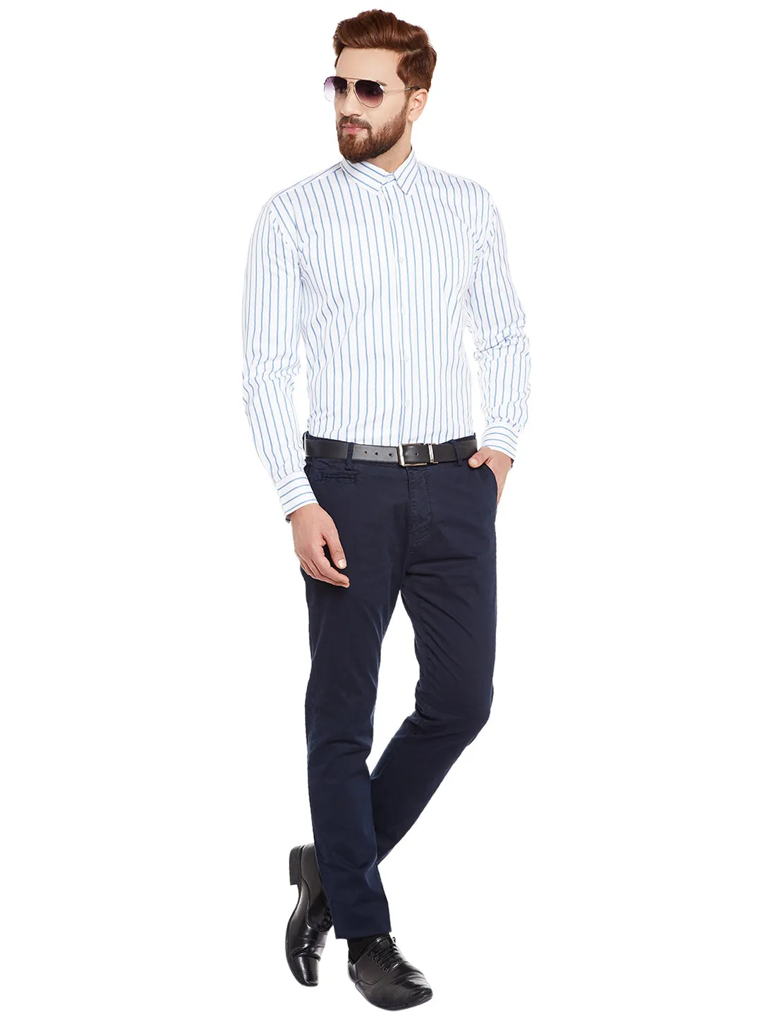 Men White Stripes Pure Cotton Slim Fit Formal Shirt