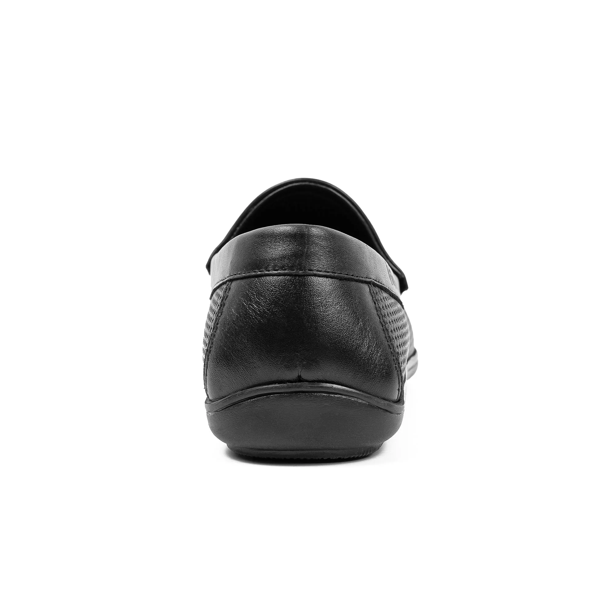 Men's Black Printed Leather Moccasin Shoes | Vibrant® Cushioned Comfort with TPR Outsole