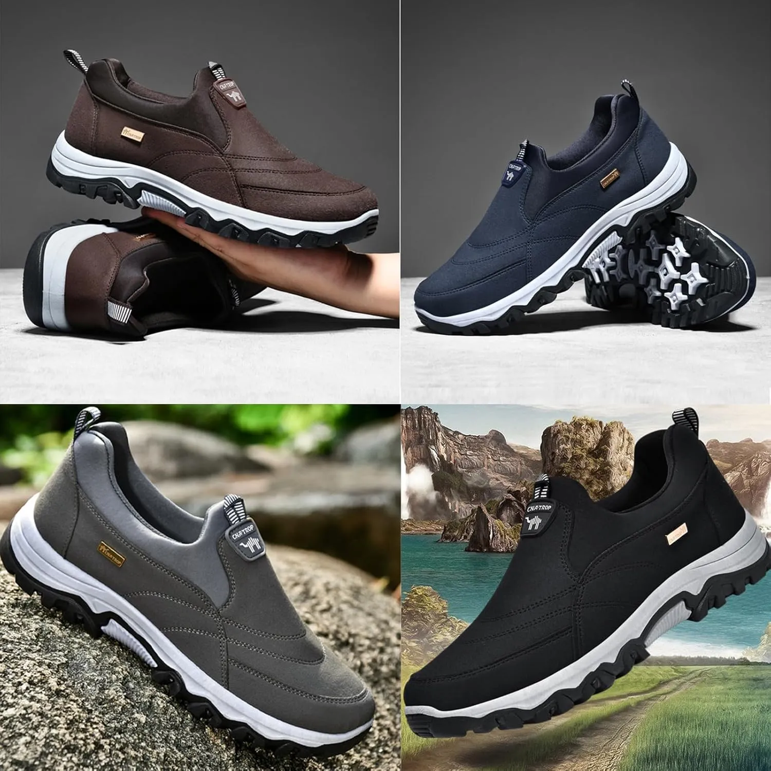 Men's Slip-on Orthopedic Non-Slip Walking Loafers Fashionable Comfort Breathable Arch Support Outdoor Hiking Sneakers Casual Soft Flats Driving Work Shoes