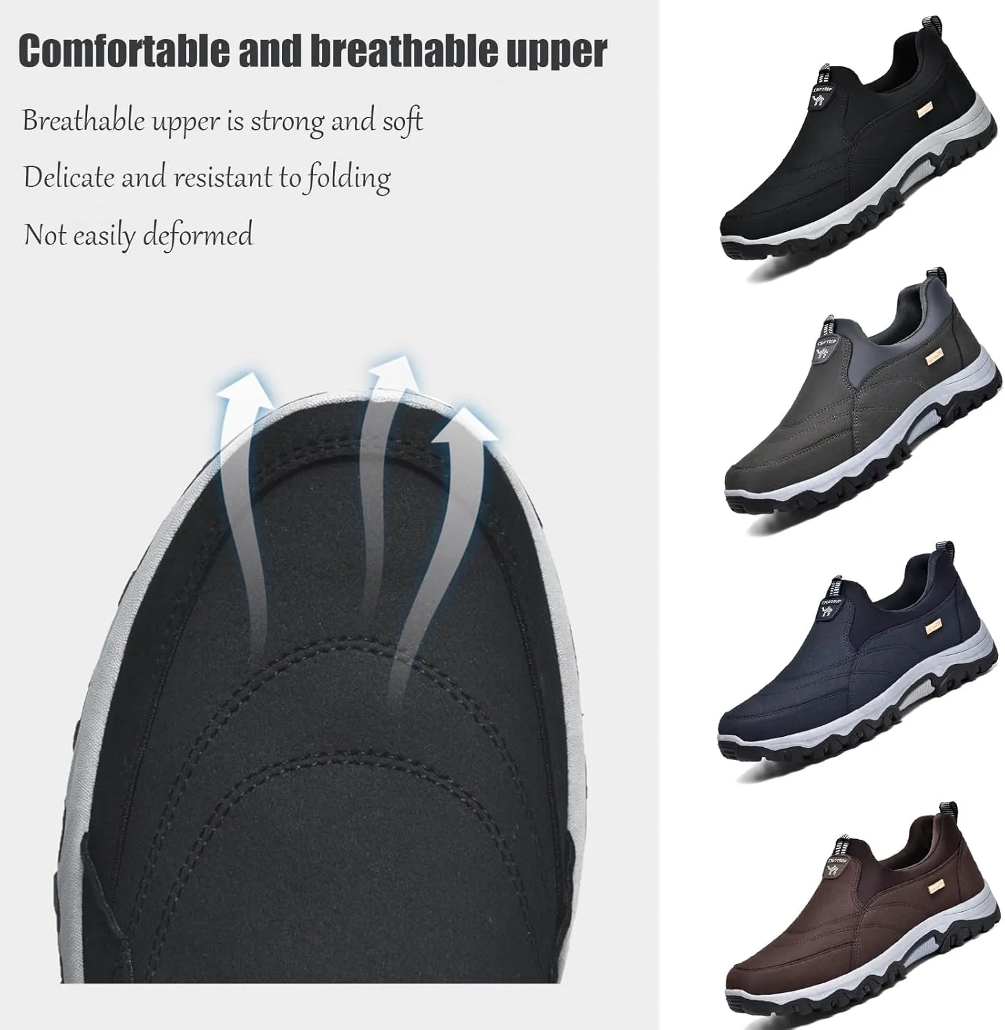 Men's Slip-on Orthopedic Non-Slip Walking Loafers Fashionable Comfort Breathable Arch Support Outdoor Hiking Sneakers Casual Soft Flats Driving Work Shoes