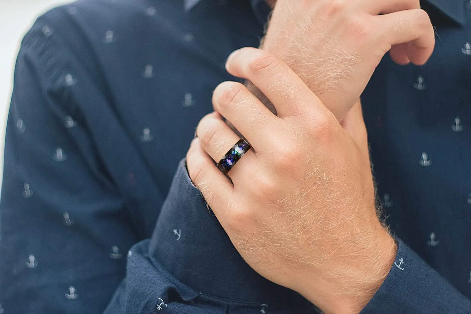 Mens Womens Tungsten Rings 8Mm 4Mm Galaxy Series Created-Opal Inlay Wedding Bands