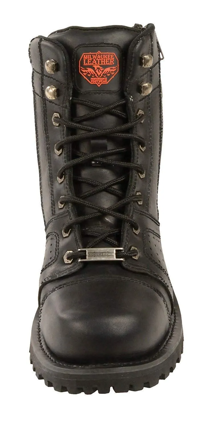 Milwaukee Leather Boots MBM9000  en's Black Leather Wide Boots with Contrast Stitching