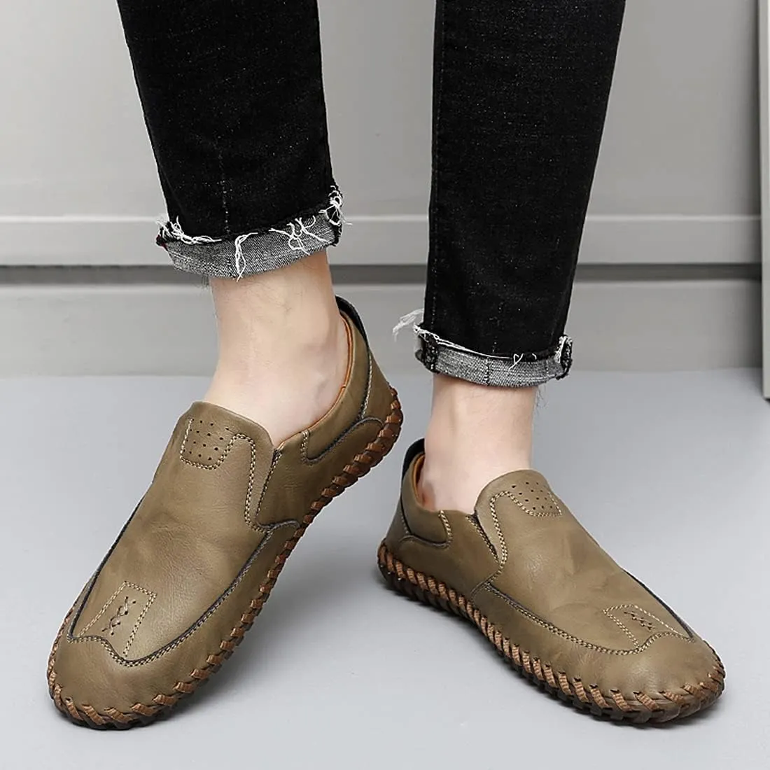 Minishion Mens Comfortable Slip on Shoes Cap Toe Breathable Walking Loafers Moccasins