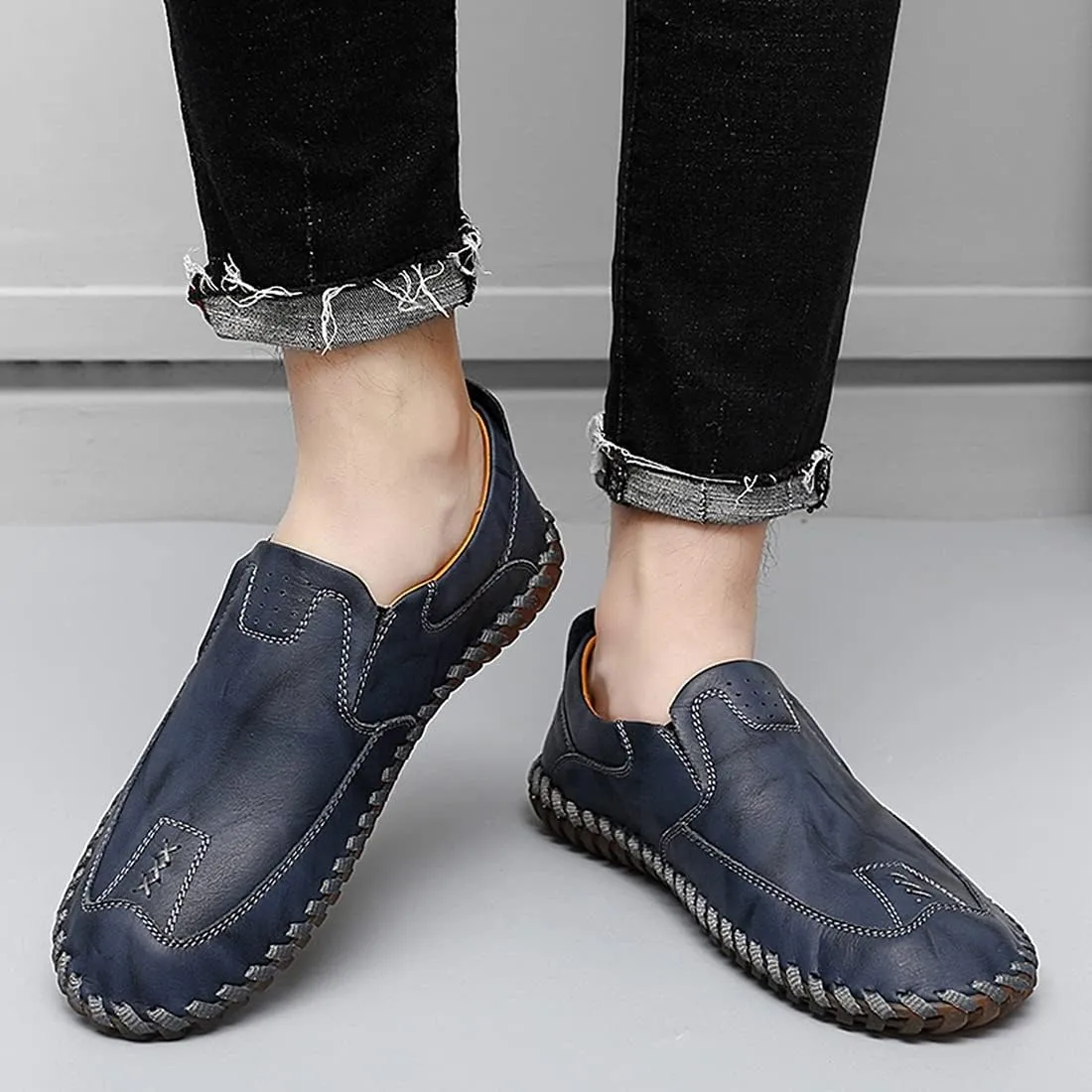 Minishion Mens Comfortable Slip on Shoes Cap Toe Breathable Walking Loafers Moccasins