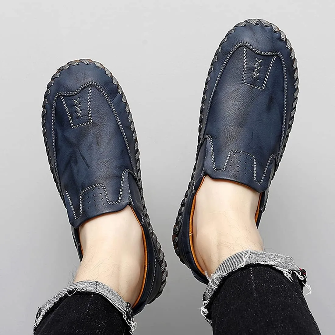 Minishion Mens Comfortable Slip on Shoes Cap Toe Breathable Walking Loafers Moccasins