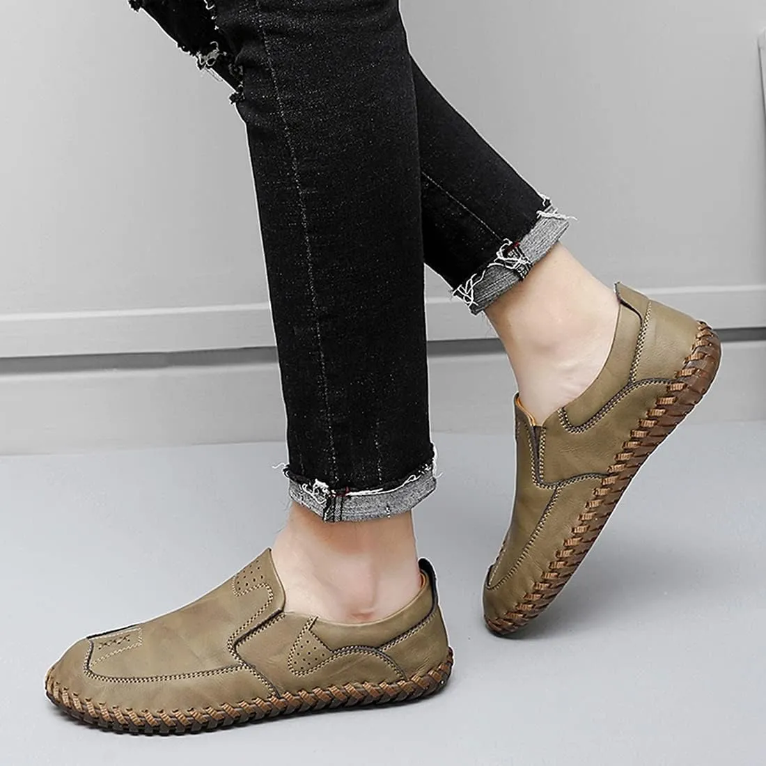 Minishion Mens Comfortable Slip on Shoes Cap Toe Breathable Walking Loafers Moccasins
