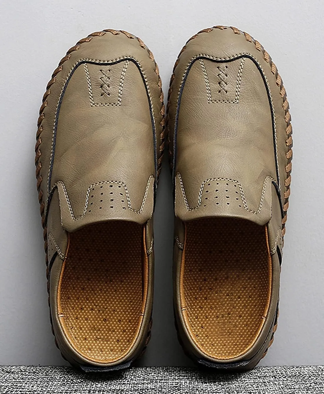 Minishion Mens Comfortable Slip on Shoes Cap Toe Breathable Walking Loafers Moccasins