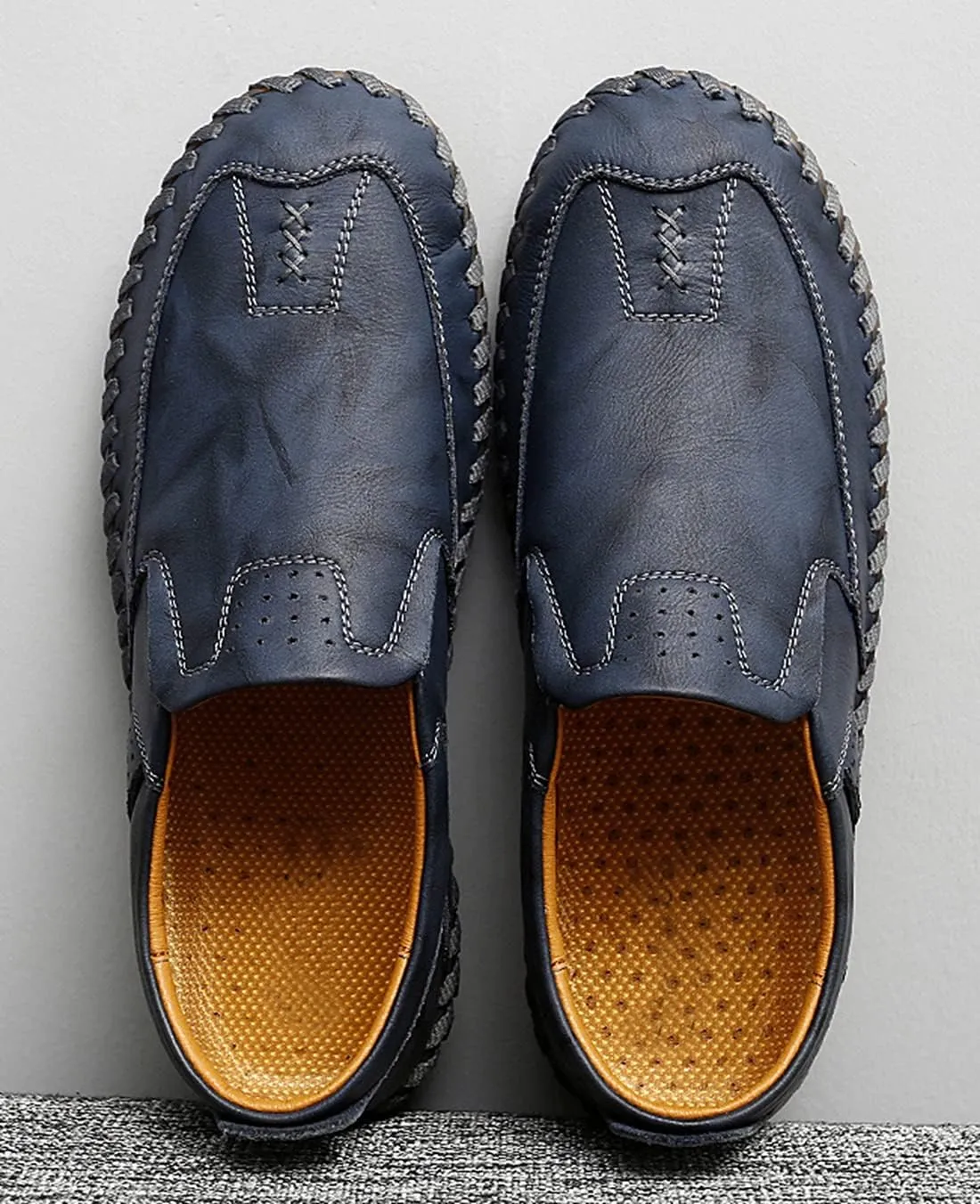 Minishion Mens Comfortable Slip on Shoes Cap Toe Breathable Walking Loafers Moccasins