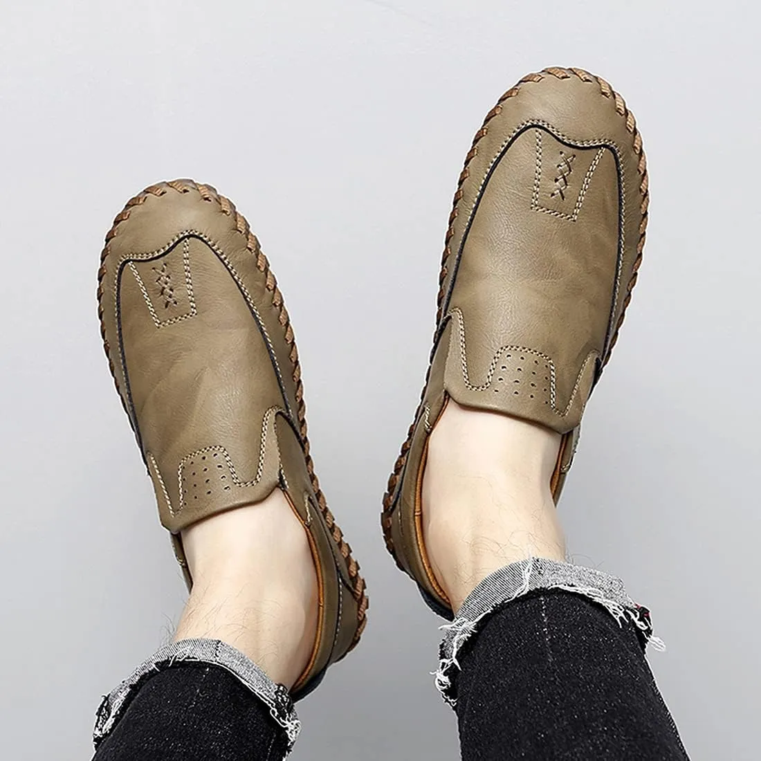 Minishion Mens Comfortable Slip on Shoes Cap Toe Breathable Walking Loafers Moccasins