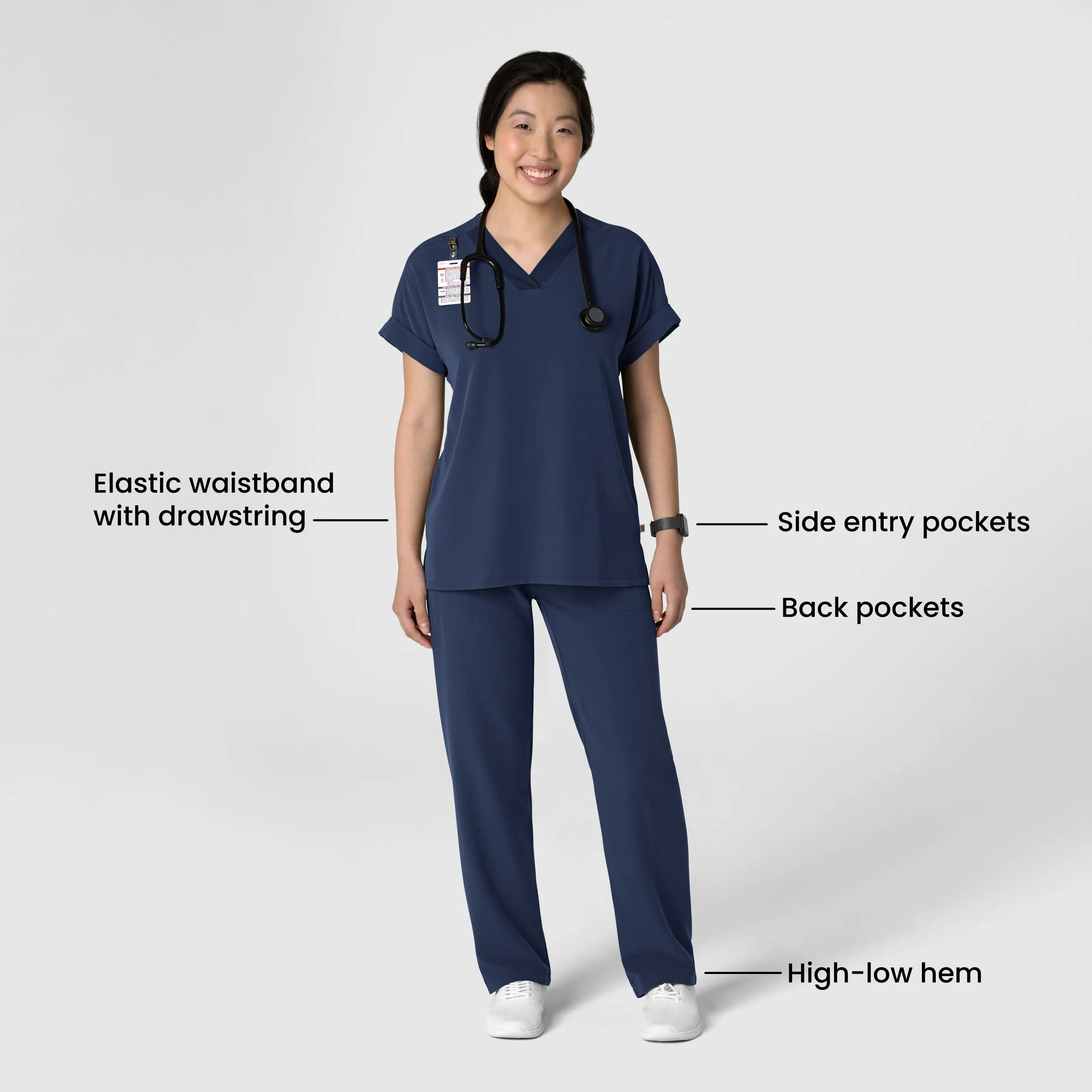 Nova Women's Stovepipe High-Low Hem Scrub Pant - Navy