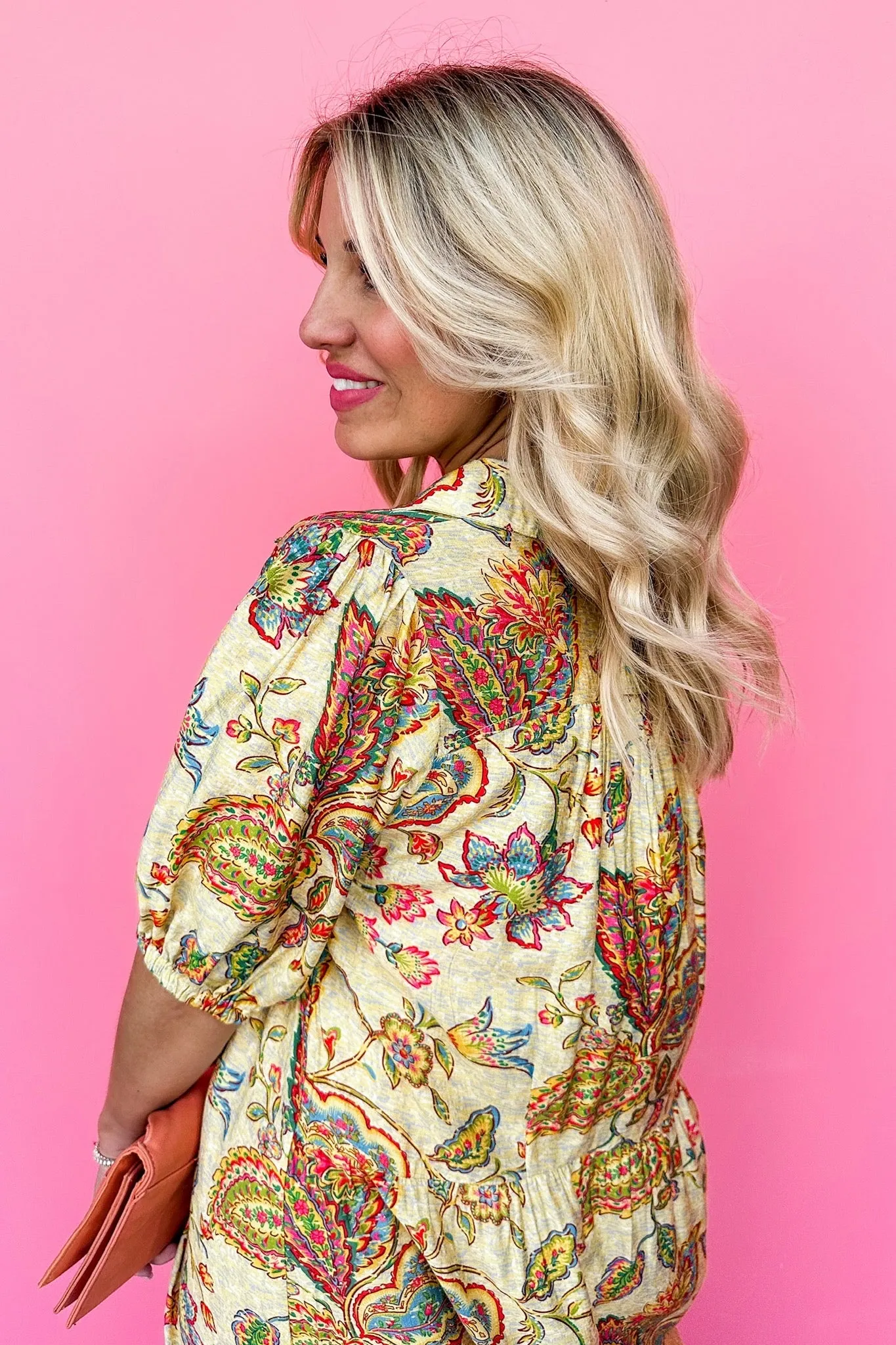 Paisley Floral Collared Notch Neck Honey Mix Midi Dress