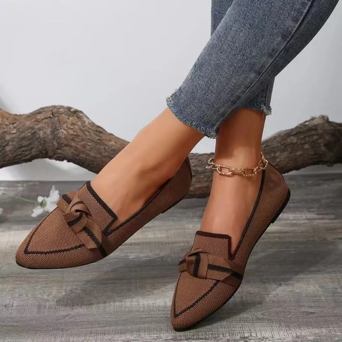 PRE-ORDER: Bow Contrast Trim Point Toe Loafers