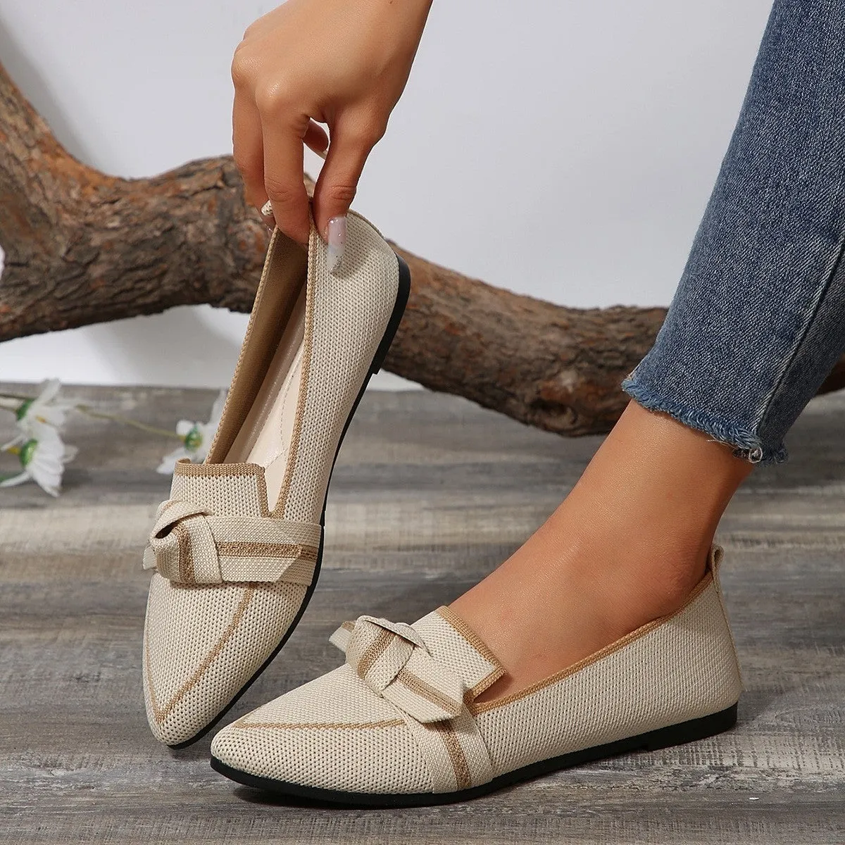 PRE-ORDER: Bow Contrast Trim Point Toe Loafers