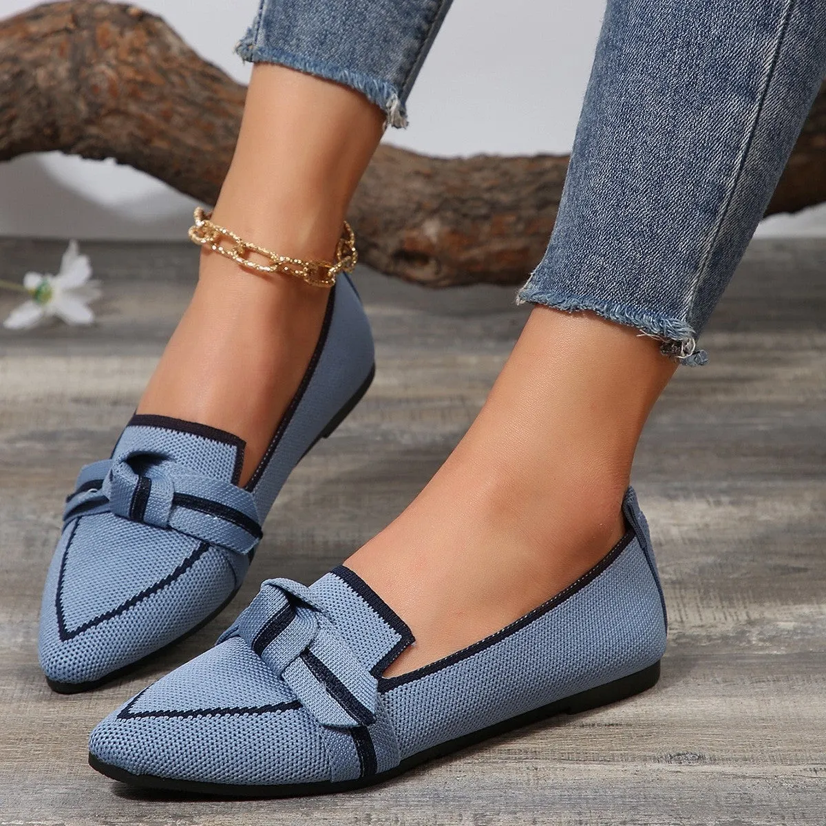 PRE-ORDER: Bow Contrast Trim Point Toe Loafers