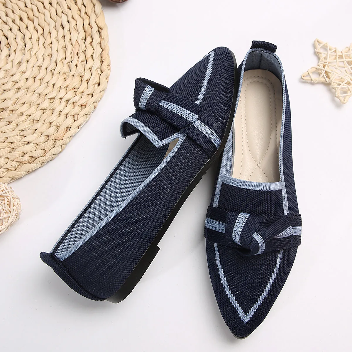 PRE-ORDER: Bow Contrast Trim Point Toe Loafers