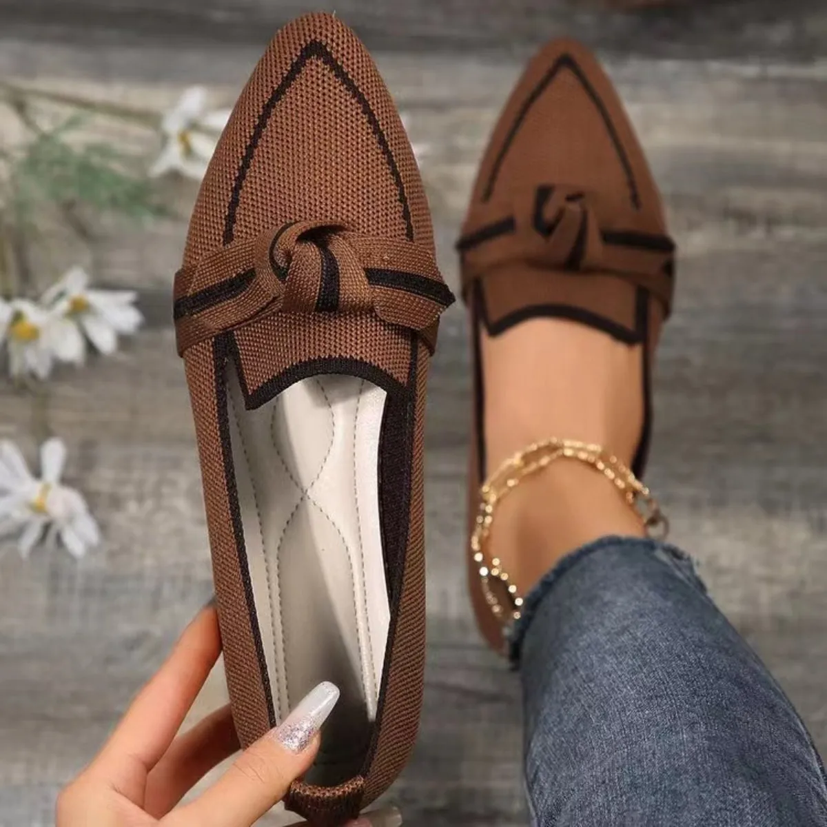 PRE-ORDER: Bow Contrast Trim Point Toe Loafers