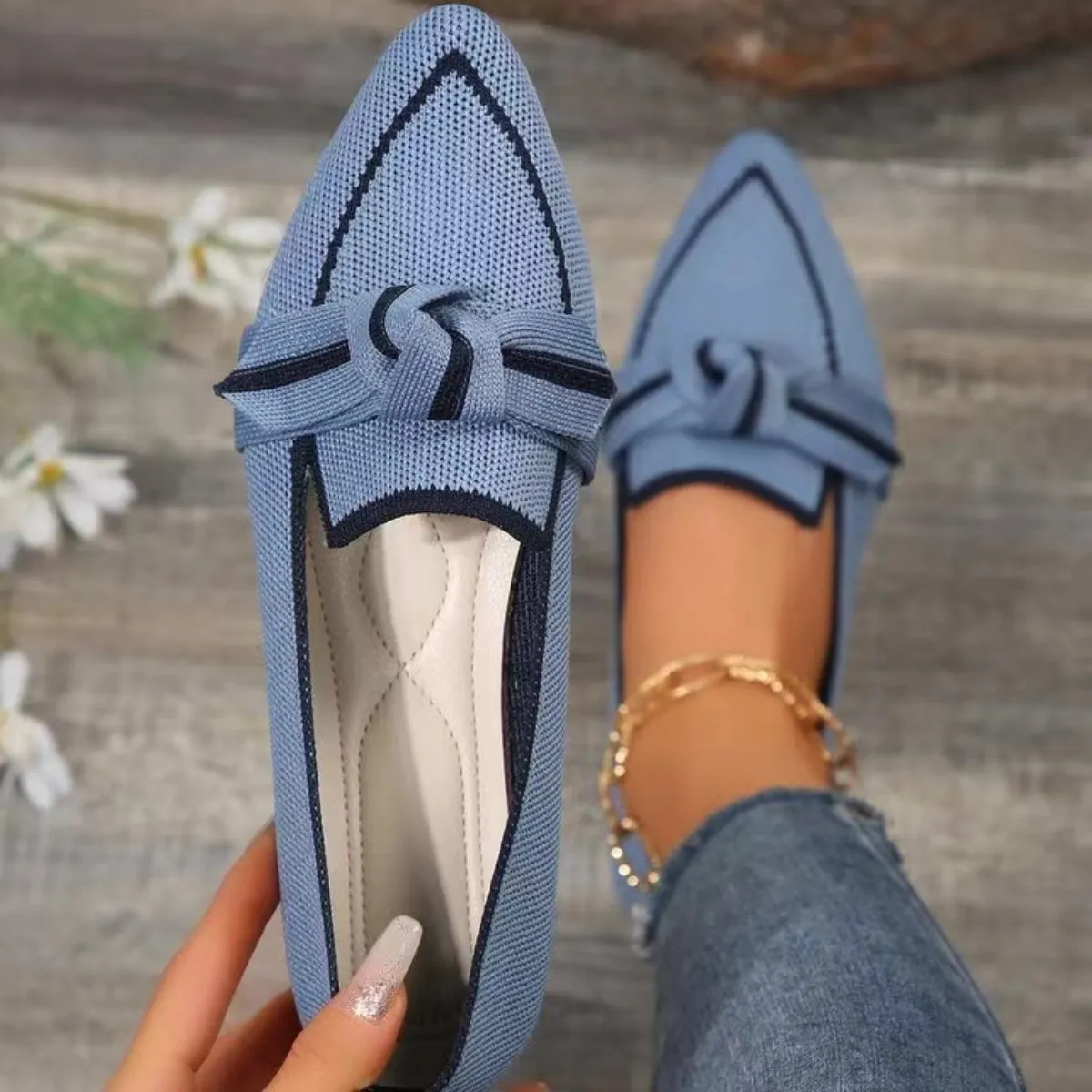 PRE-ORDER: Bow Contrast Trim Point Toe Loafers