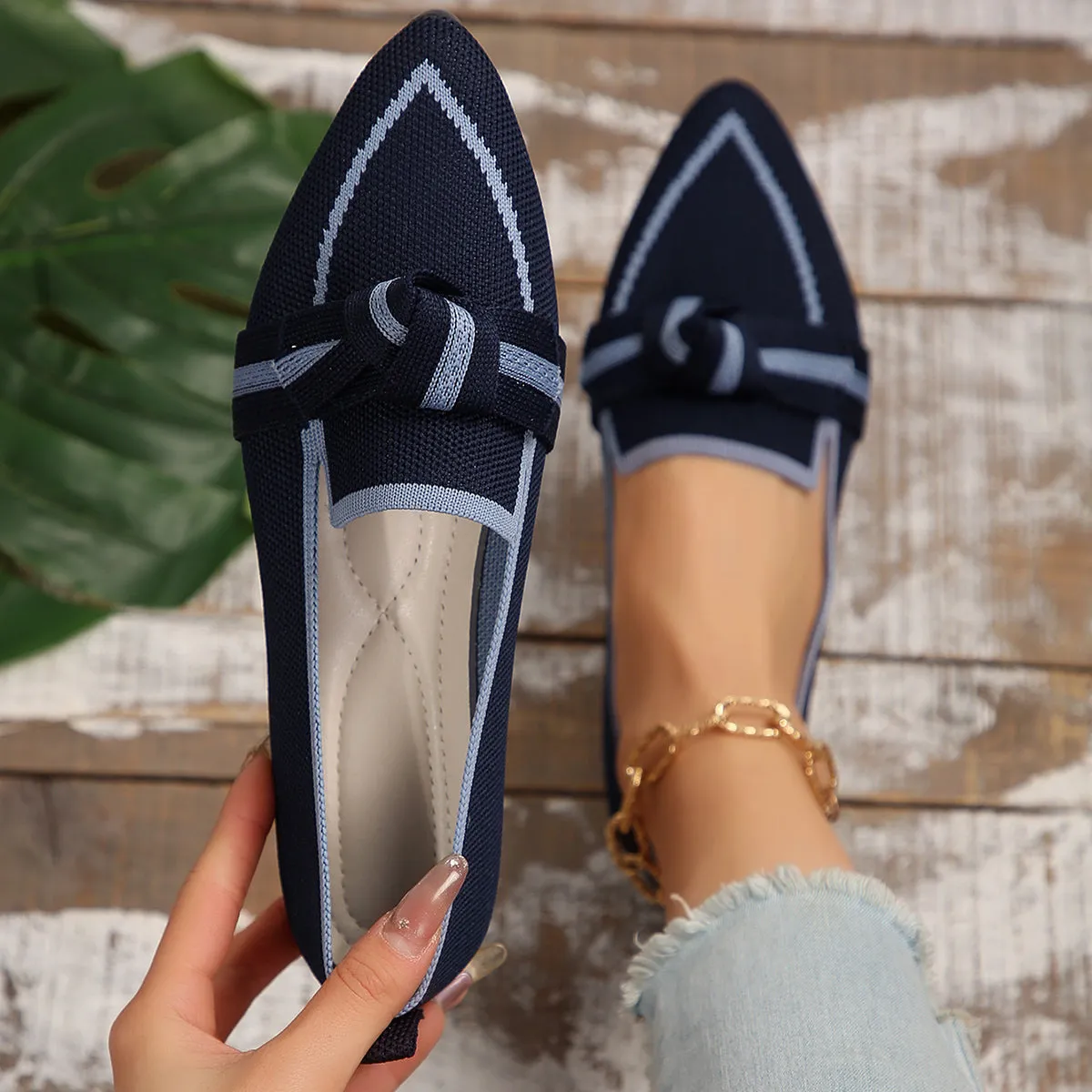 PRE-ORDER: Bow Contrast Trim Point Toe Loafers