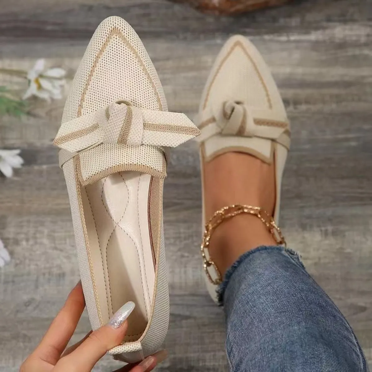 PRE-ORDER: Bow Contrast Trim Point Toe Loafers